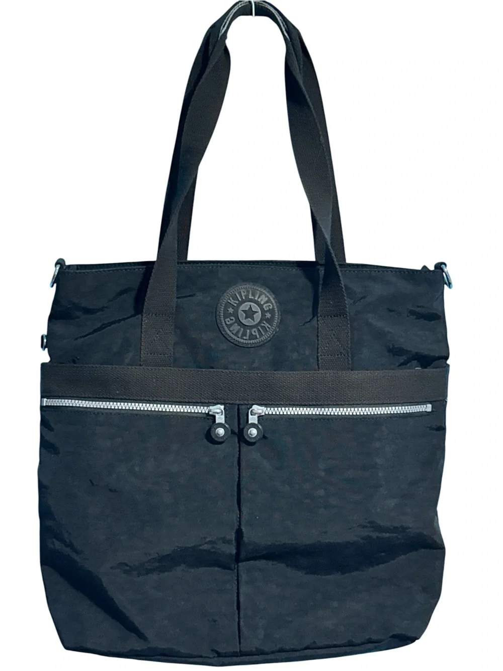 Kipling Black Nylon Duffel Tote with Front Zip Pockets